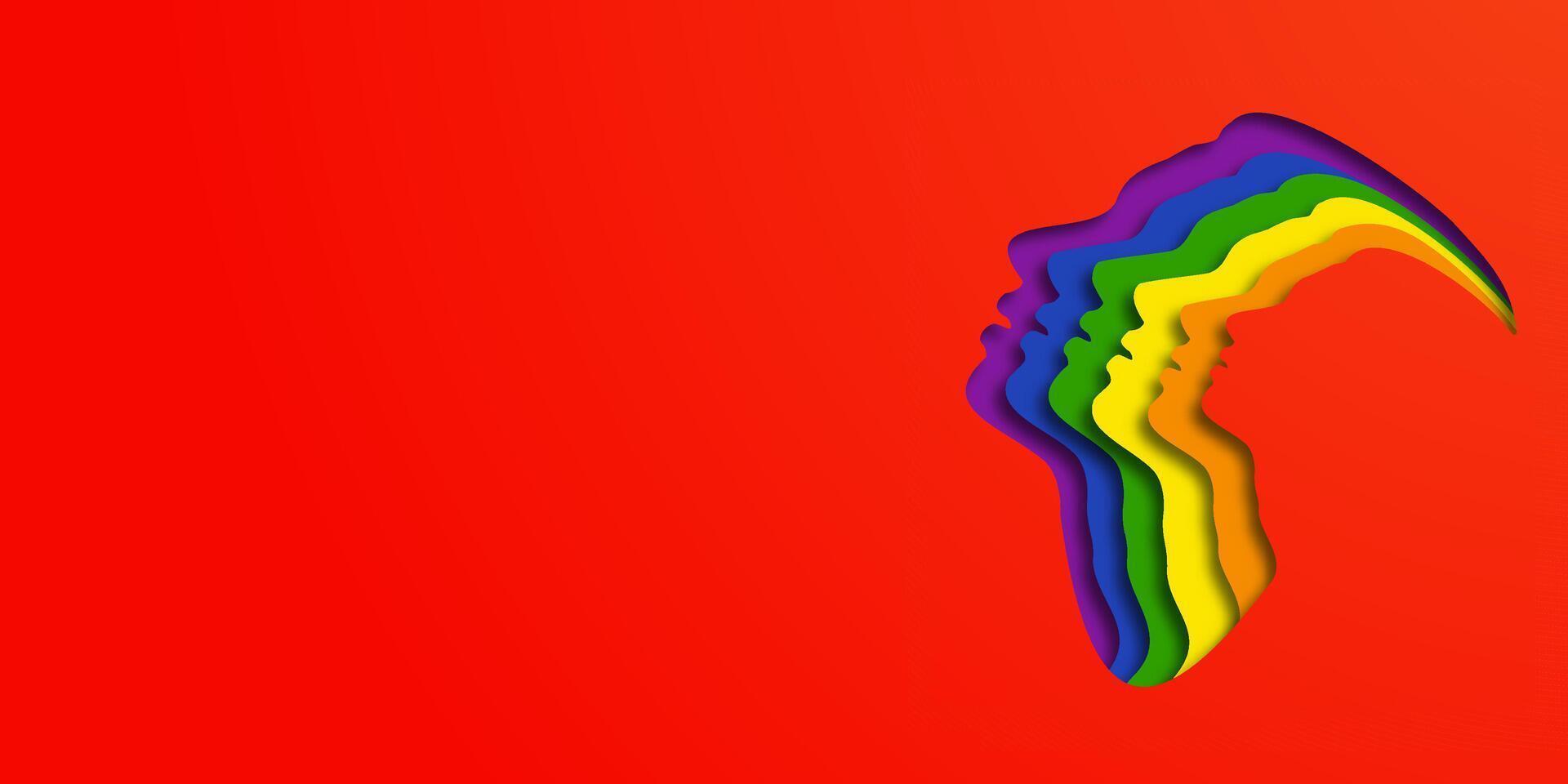 Design LGBTQ PRIDE. People's faces in LGBT colors. Paper cut. Minority problem. Pride parade. Coexistence harmony and multicultural community integration. Space for text. Copy space. vector