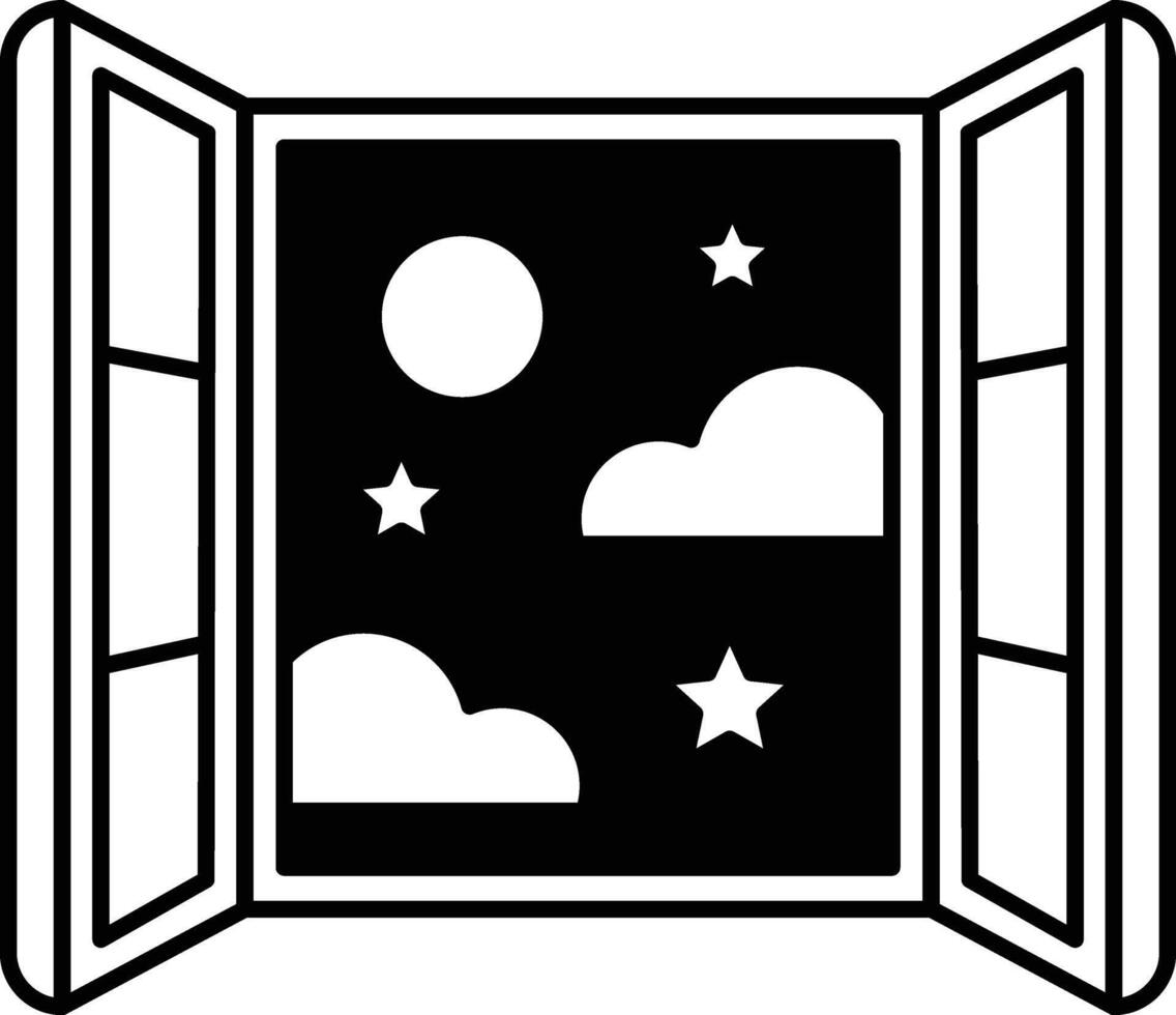 A window with a white and black sky and stars on it vector