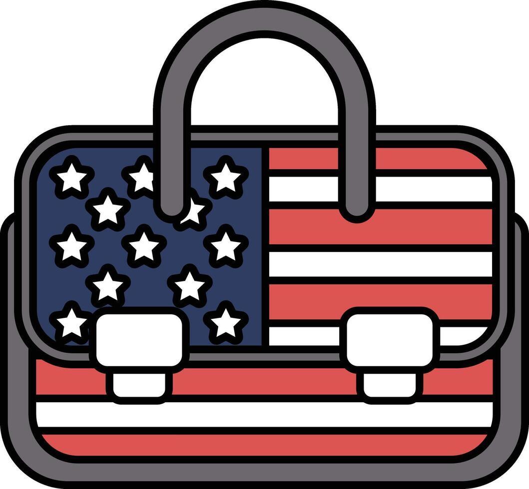 A red, white and blue suitcase with stars on it vector