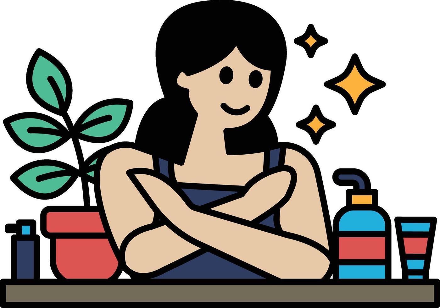 A woman is sitting with her arms crossed and smiling vector