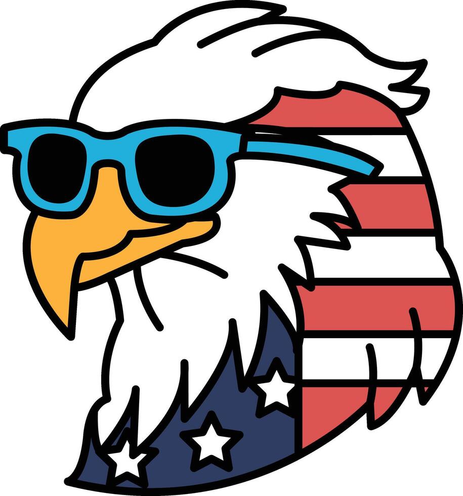 A cartoon eagle wearing sunglasses and a red, white and blue American flag vector