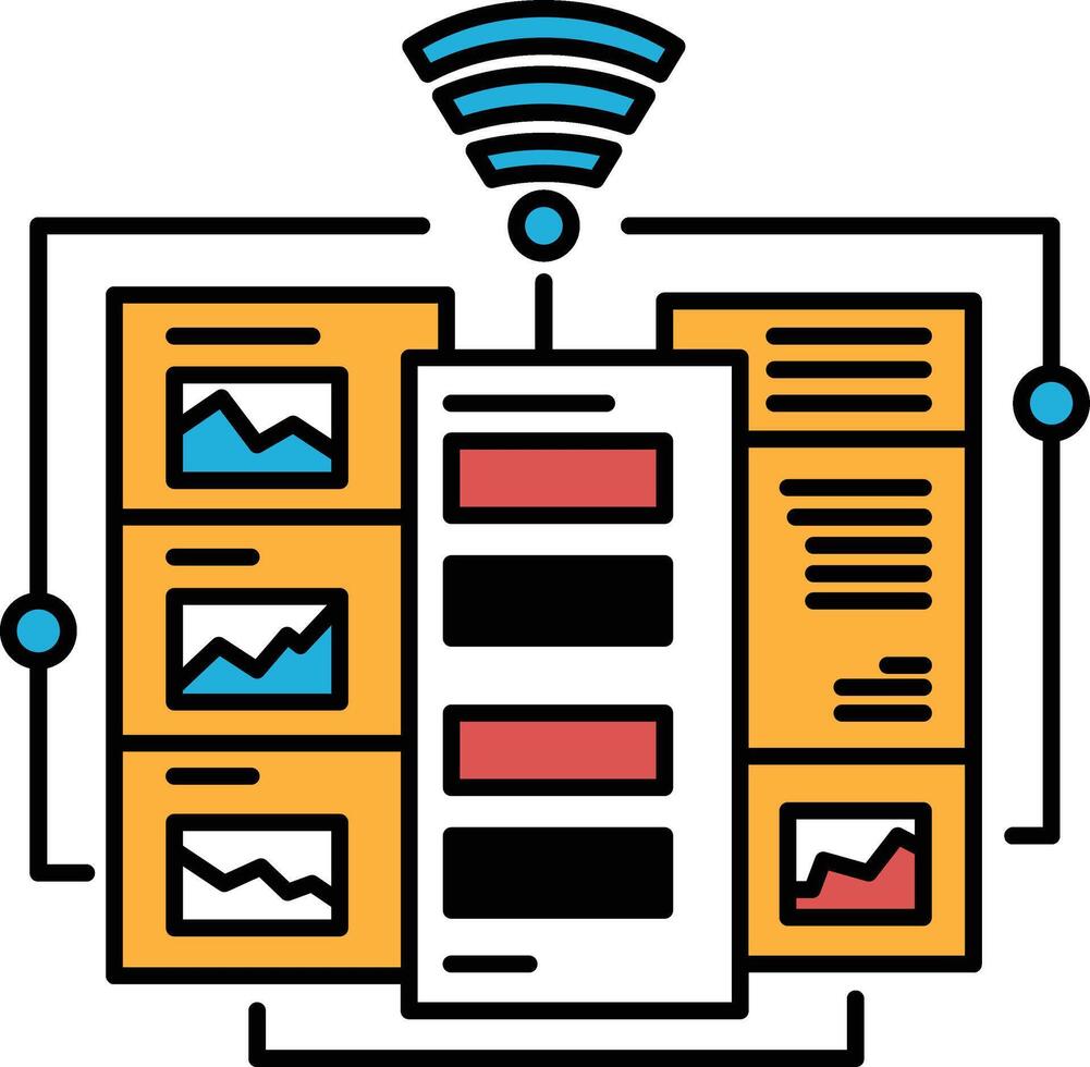 A drawing of a computer network with a Wi-Fi symbol vector