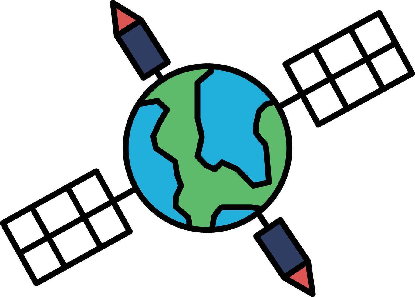 A satellite is shown in the middle of a globe vector