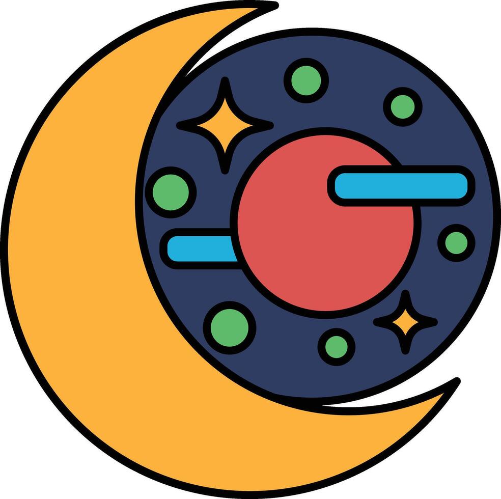 A colorful drawing of a planet with a red sun and a blue moon vector