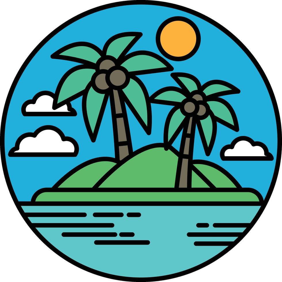 A tropical island with palm trees and a blue sky vector