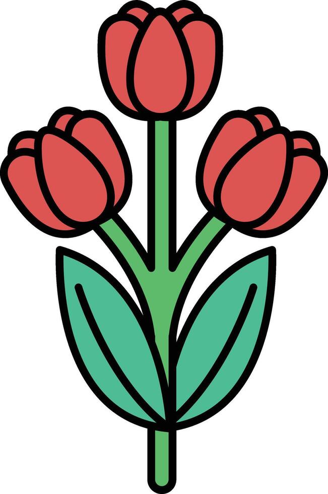 Three red flowers with green leaves vector