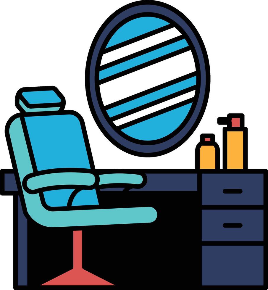 A blue chair is in front of a mirror vector