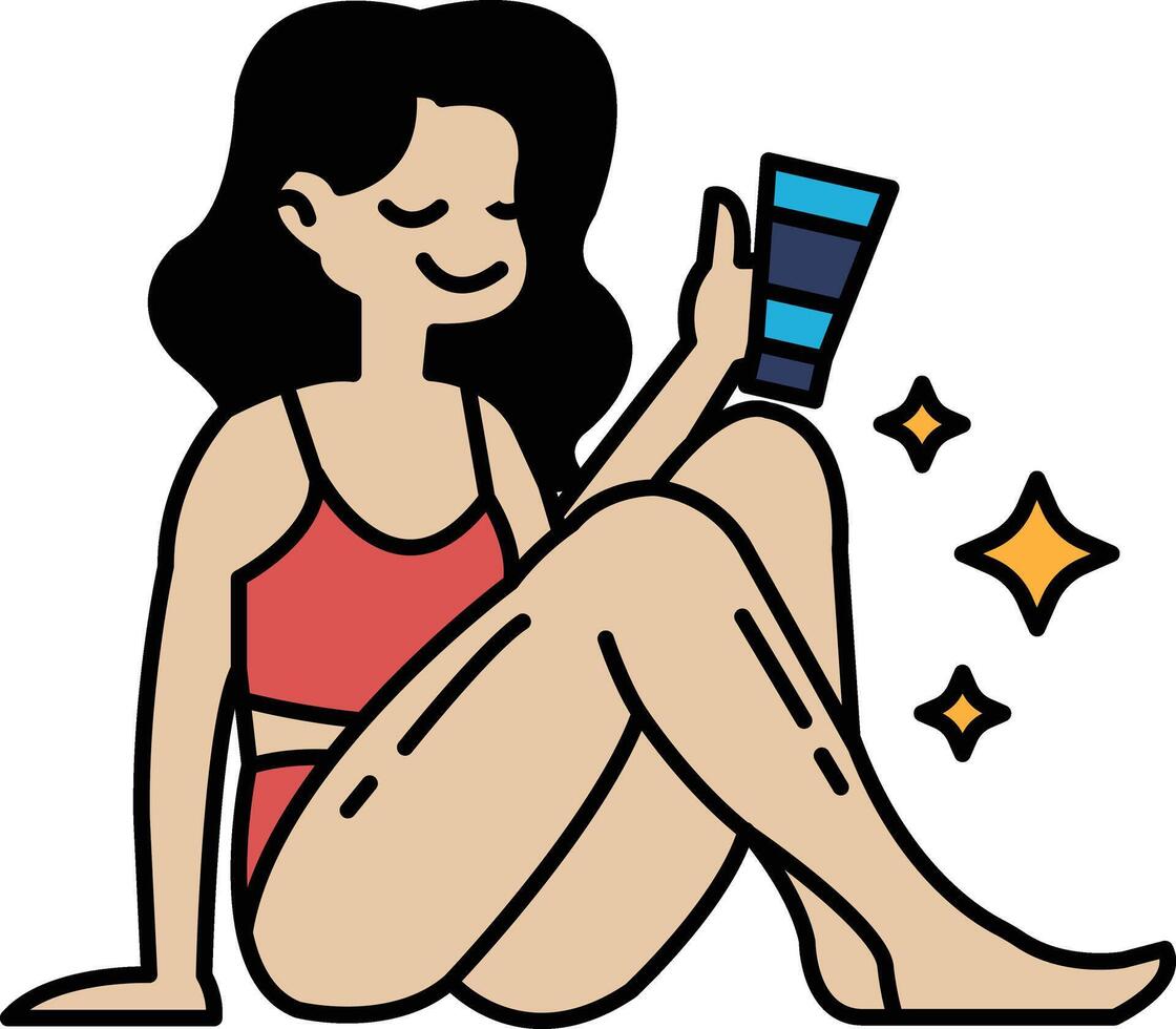 A woman is sitting on the ground with her legs crossed vector