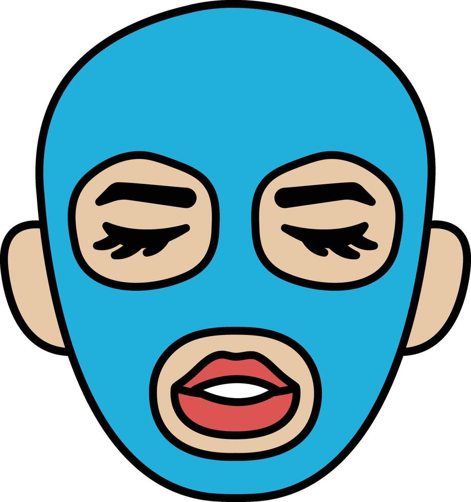 A cartoon face with blue eyes and a blue mask vector