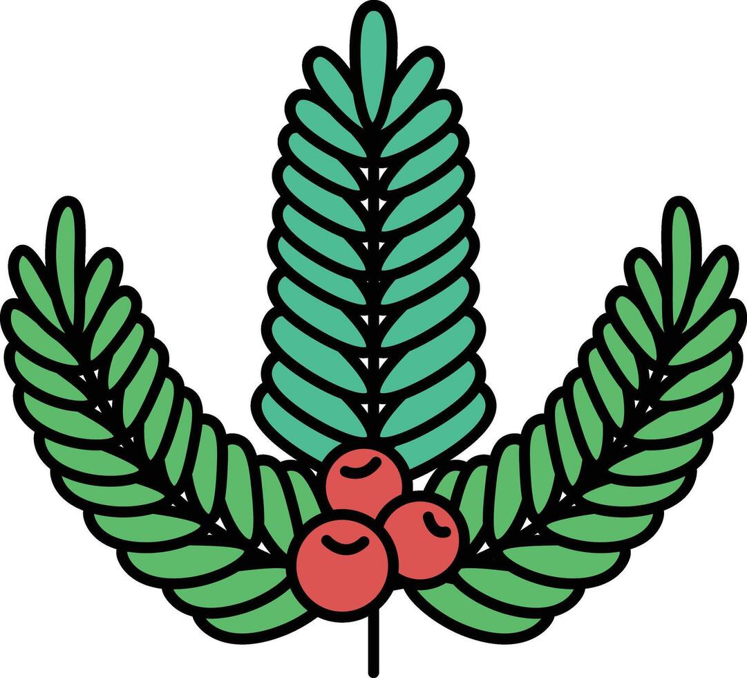 A drawing of a leafy green plant with three red berries on it vector
