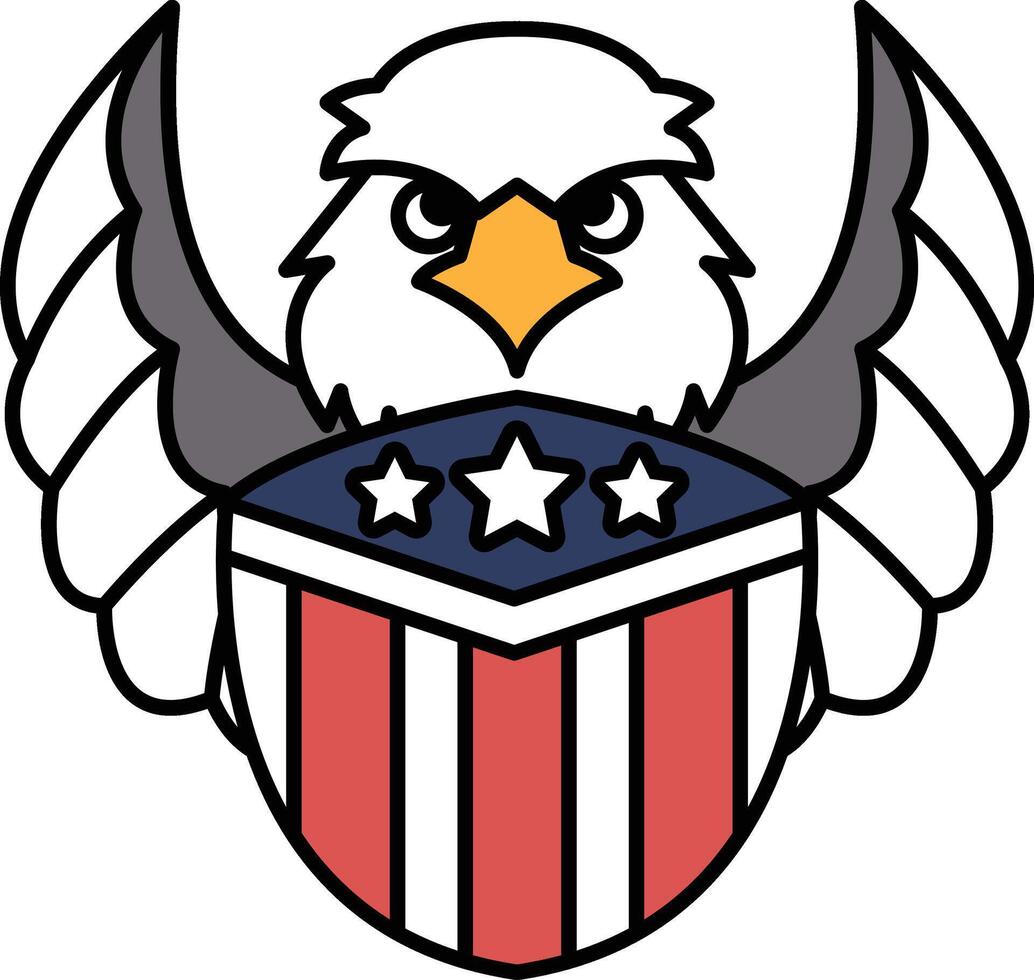 A cartoon eagle with a red, white and blue American flag in its talons vector
