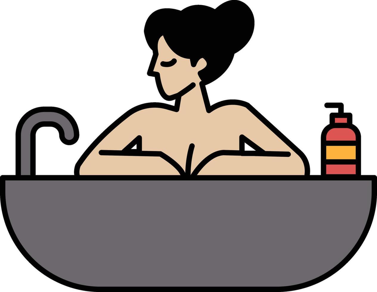 A woman is sitting in a bathtub with a bottle of lotion next to her vector