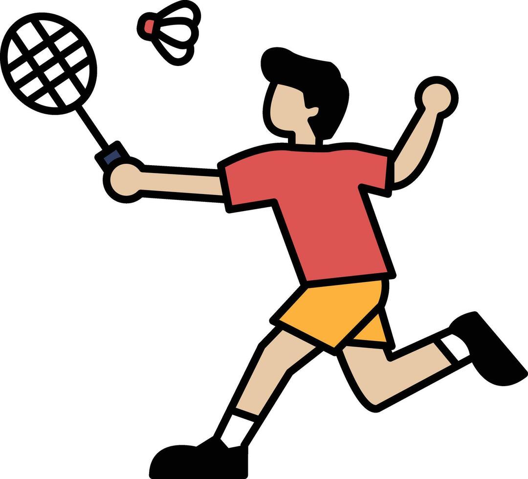 A man in a red shirt is playing badminton vector