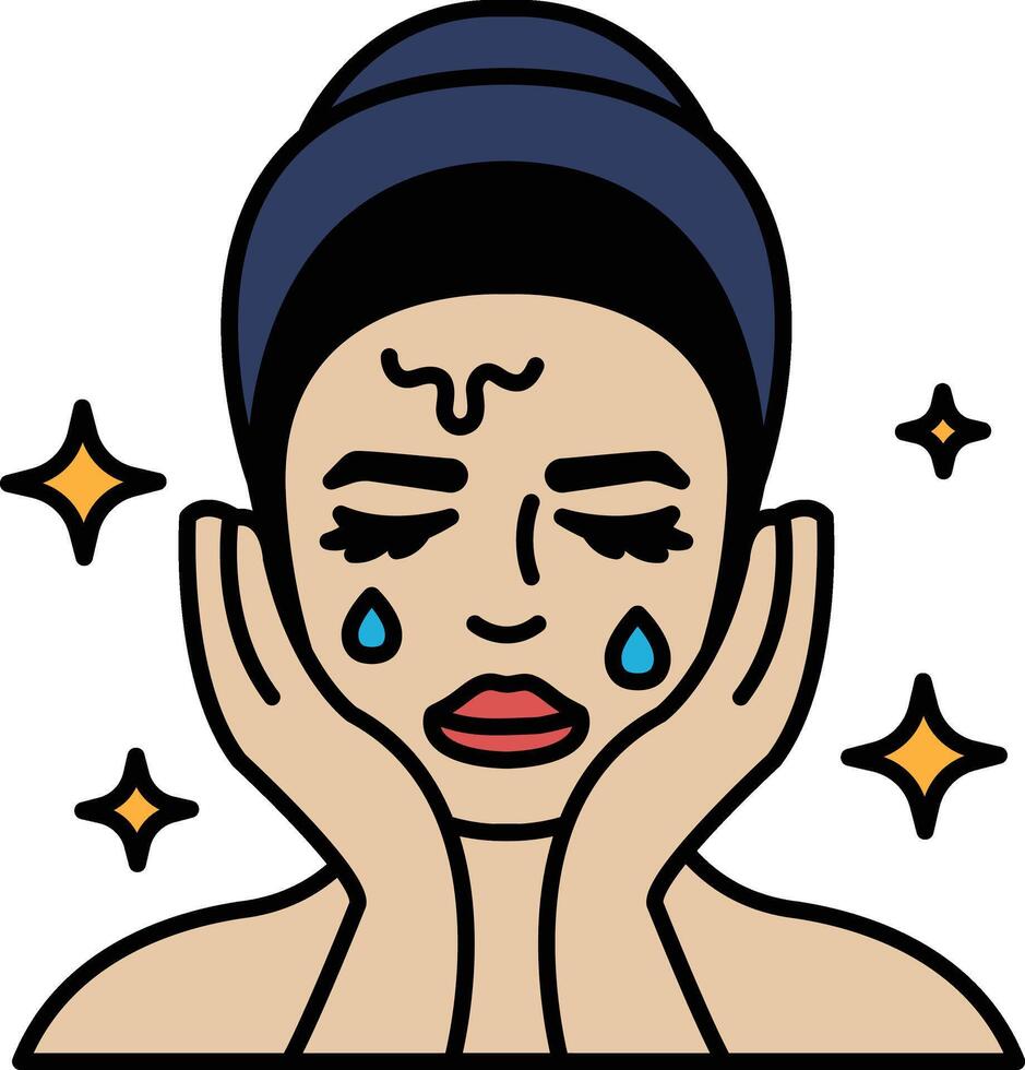 A woman is crying and has her hands on her face vector
