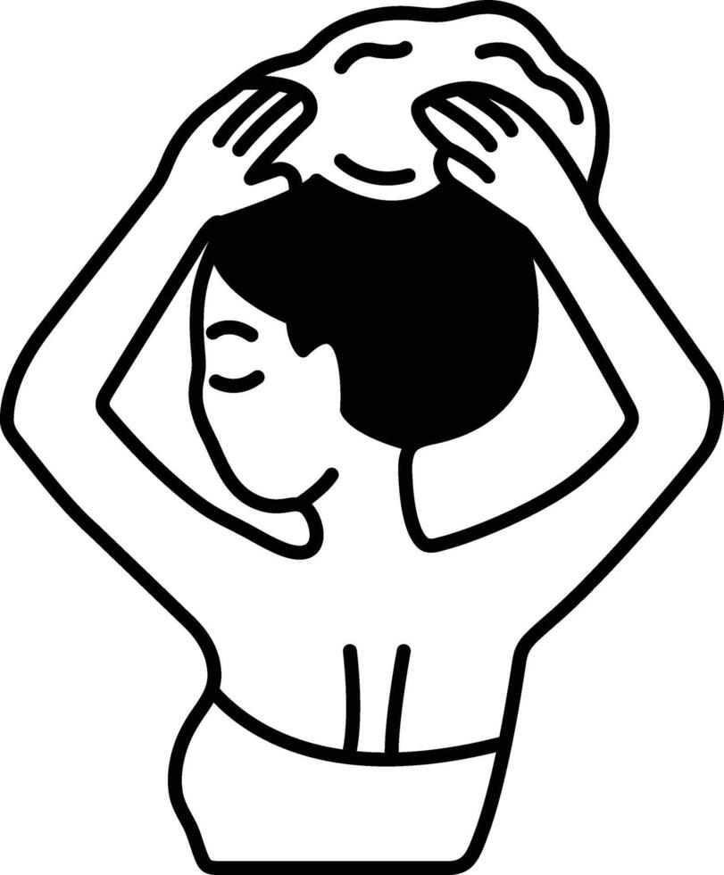 A woman is drying her hair with a towel vector