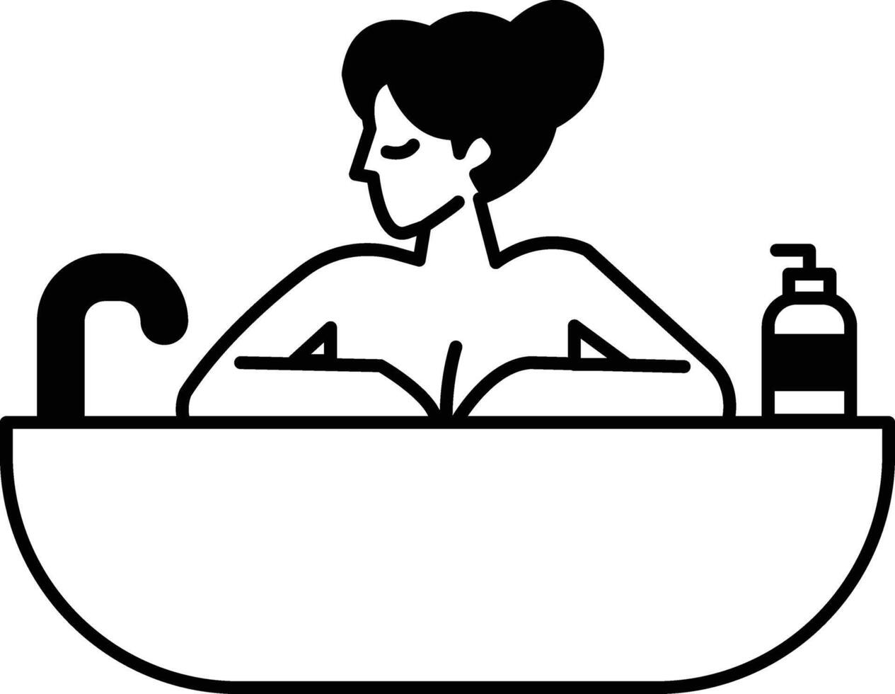 A woman is sitting in a bathtub with a bottle of lotion next to her vector
