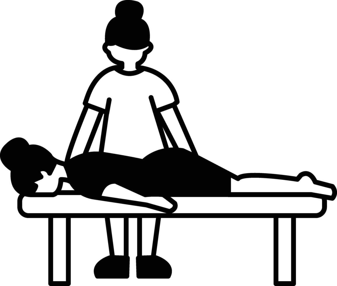 A woman is laying on a massage table while a woman in a shirt massages her vector