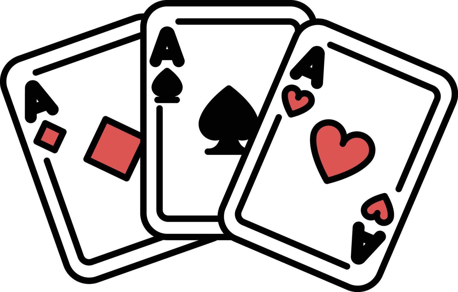 Three playing cards with the top card being a Ace, the middle card being a Spade vector