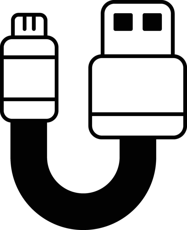 A black and white USB cable with a blue connector vector