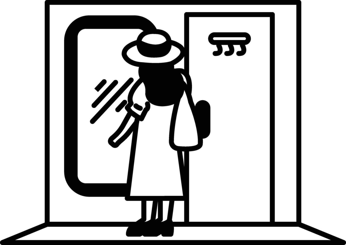 A woman in a yellow dress is standing in front of a red door vector