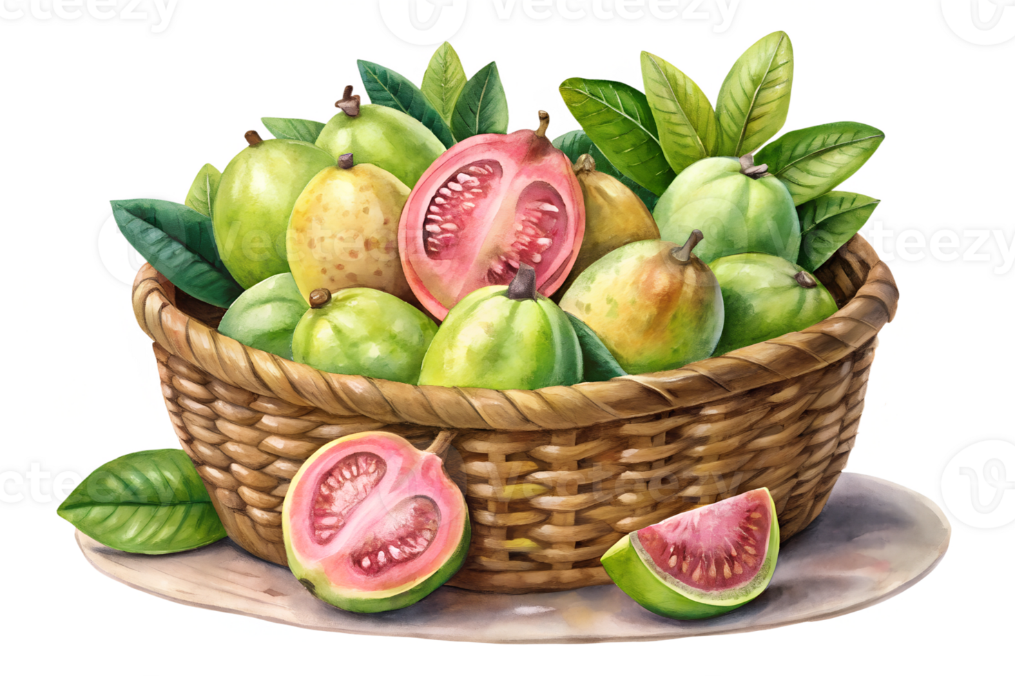 watercolor hand drawn lots of guava isolate on transparency background png