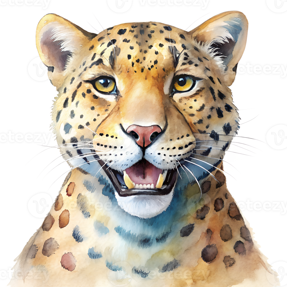 Watercolor hand drawn Leopard smiling png