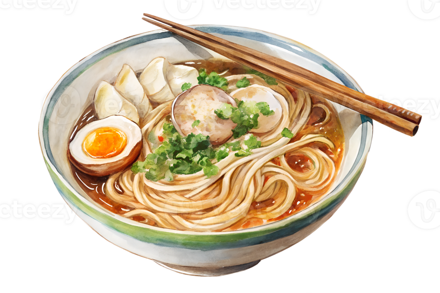 Watercolor hand drawn ramen noodles isolate on transparency background png