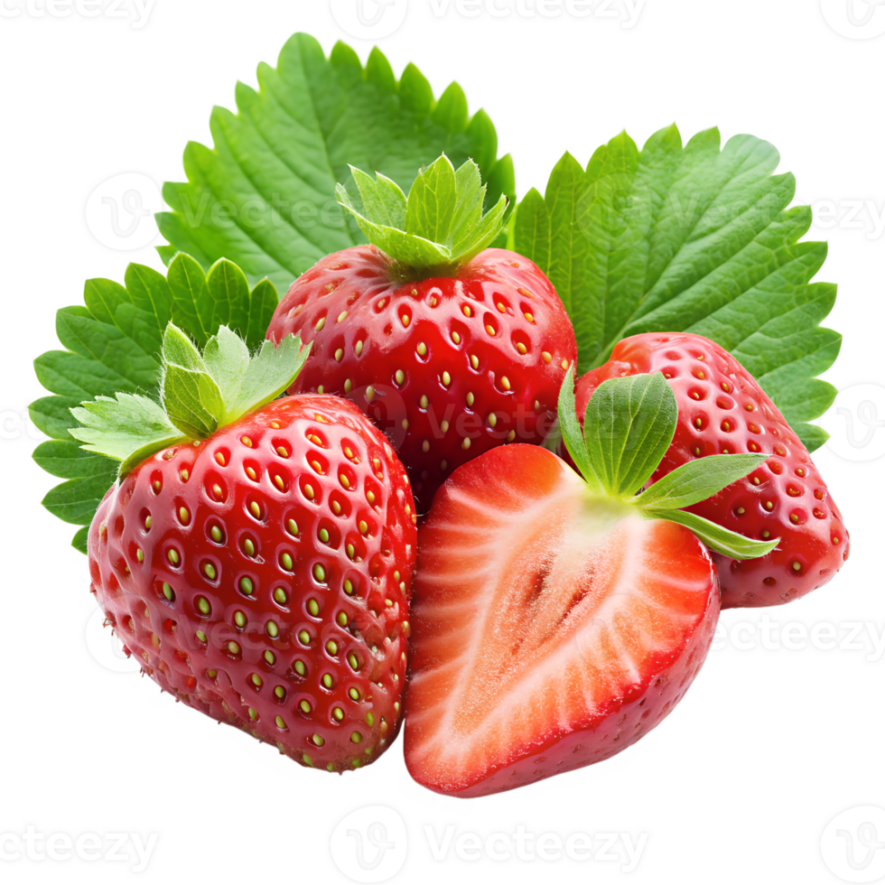 strawberry and leaf stems and halves png