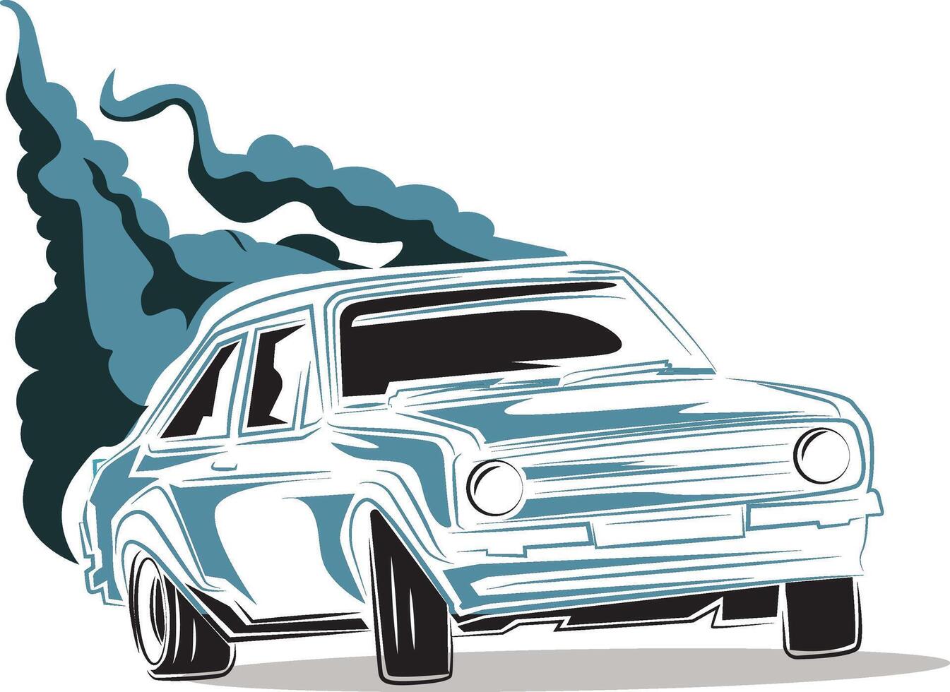 Rally car illustration in blue color line art vector