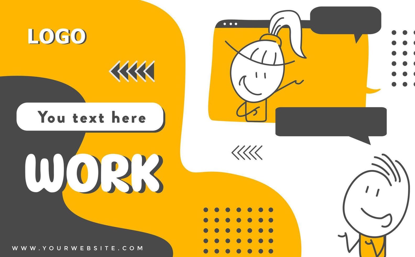 Business team members, man and woman working together website template. vector