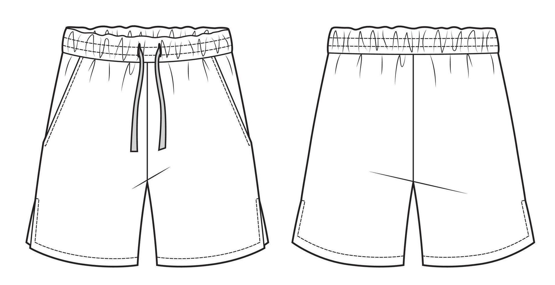 Flat sketch of mens elastic waist drawstring shorts vector