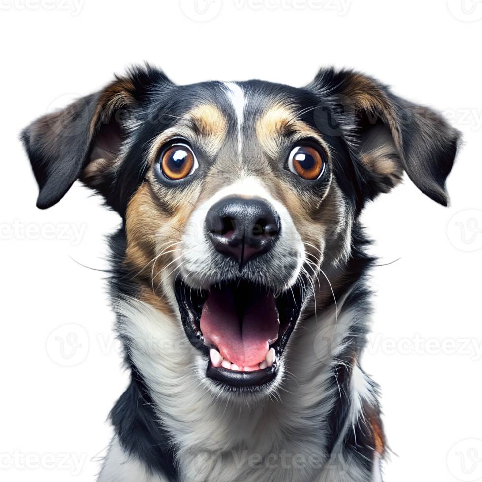 Angry and surprised dog with a funny and excited expression. png