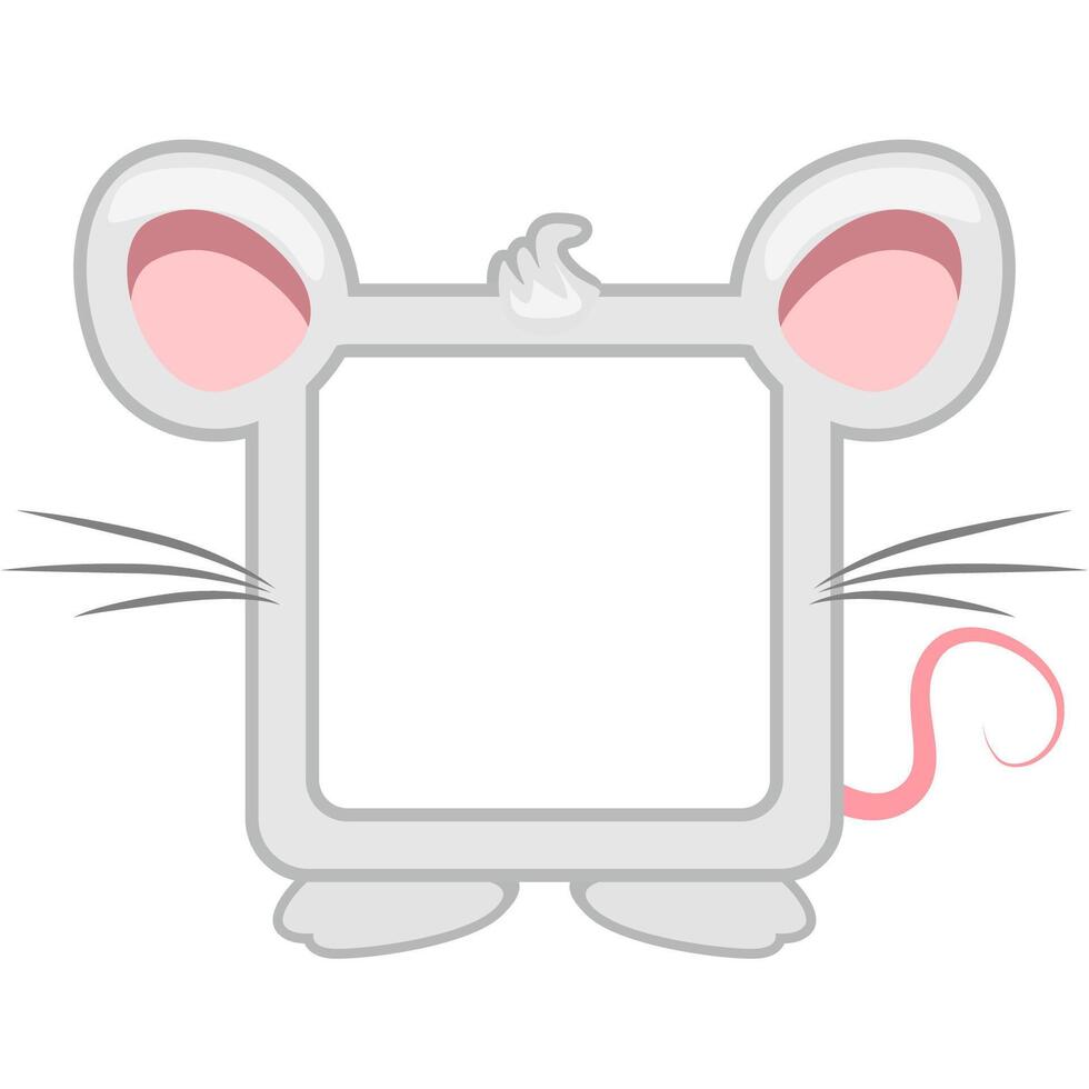 Cute square mouse frame. Cartoon avatar for UI games. Empty animal frame for your kids decor, print or stickers vector