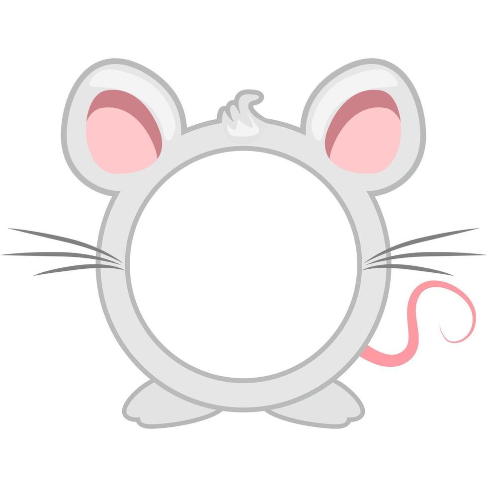 Cute circle mouse frame. Cartoon avatar for UI games. Empty animal frame for your kids decor, print or stickers vector
