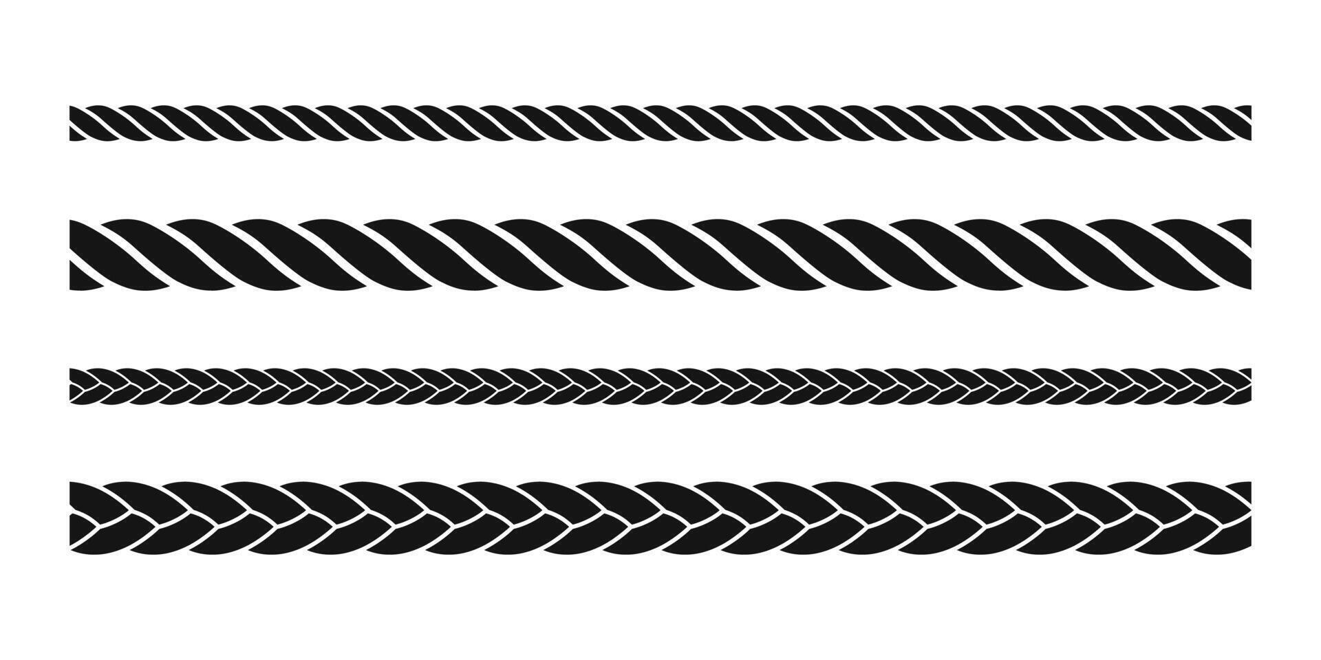 Straight rope icon. Set of repeating rope patterns. Seamless hemp cord line collection. vector