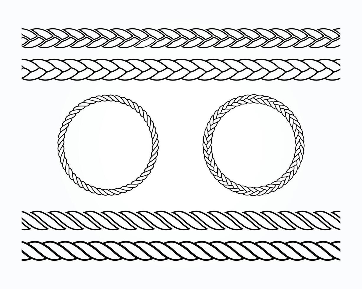 Set of rope . Nautical rope frames and borders set. Straight and Round rope outline. Rope icon set vector