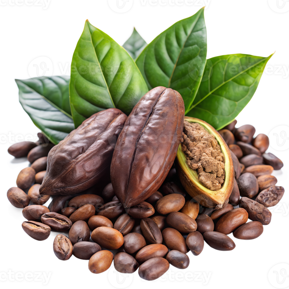 cocoa beans isolate on transparency background png