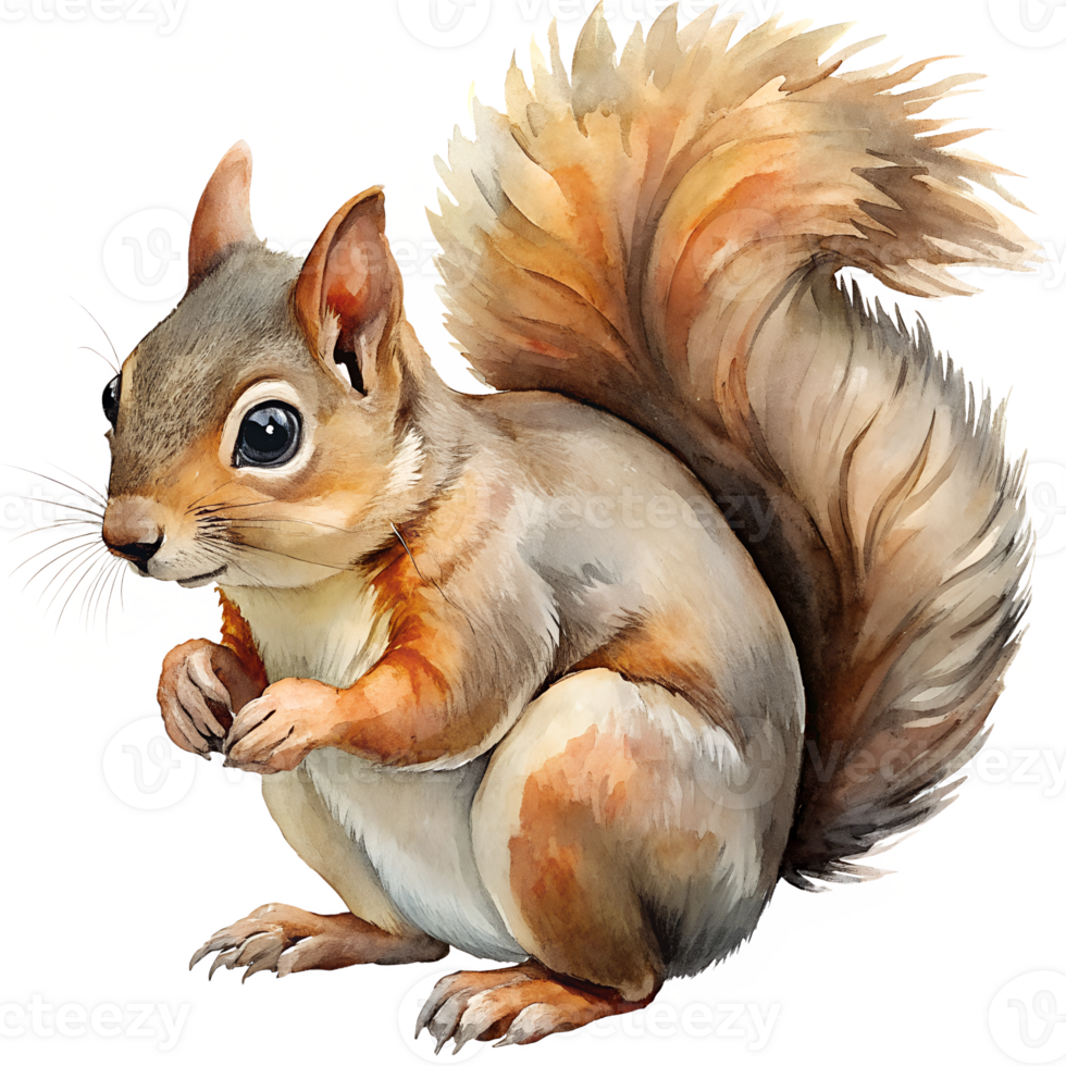 Watercolor hand drawn squirrel isolate on transparency background png