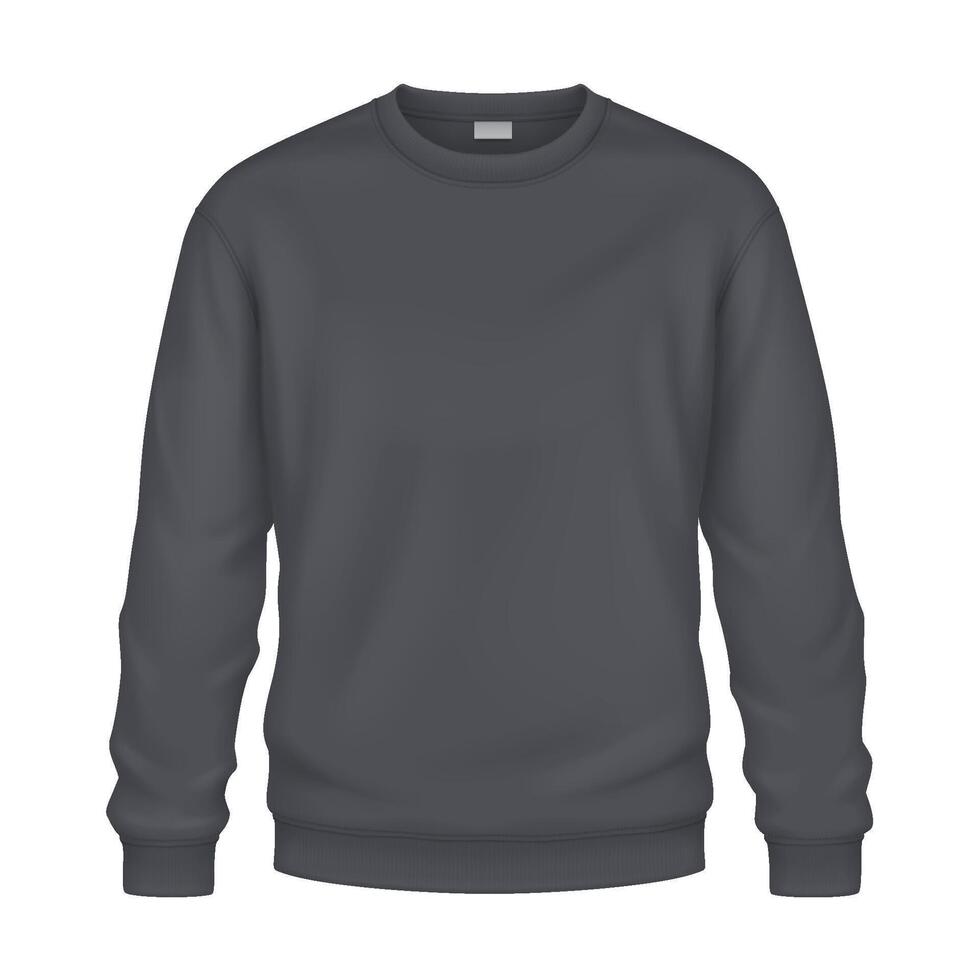 Dark grey sweatshirt from warm fleece fabric mockup illustration. Modern clothing suitable for sports activity template 3d model on white vector