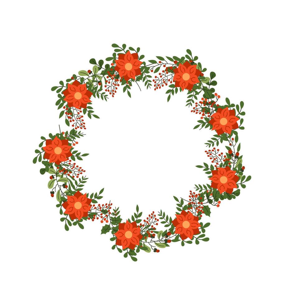Christmas wreath forming round frame flat color object. Holiday season greeting card design illustration on white background vector