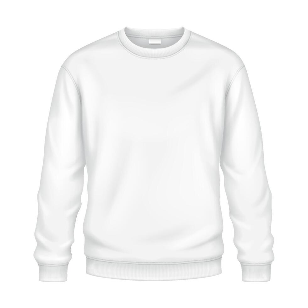 Soft sweatshirt of white color mockup illustration. Casual design of attire for everyday life template 3d model on white background vector
