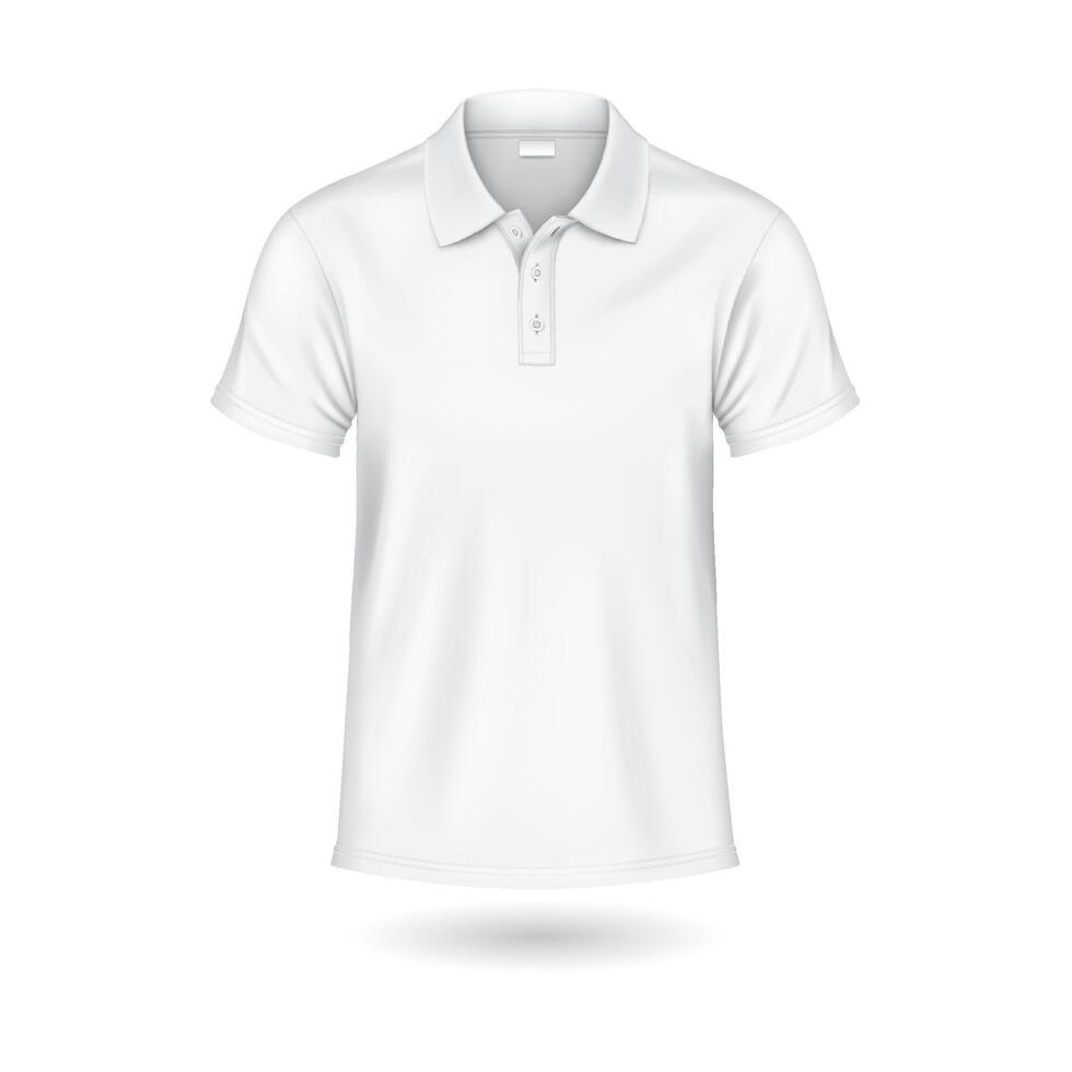 Versatile white polo t-shirt mockup realistic illustration. Casual clothing from cotton template 3d model on white background vector