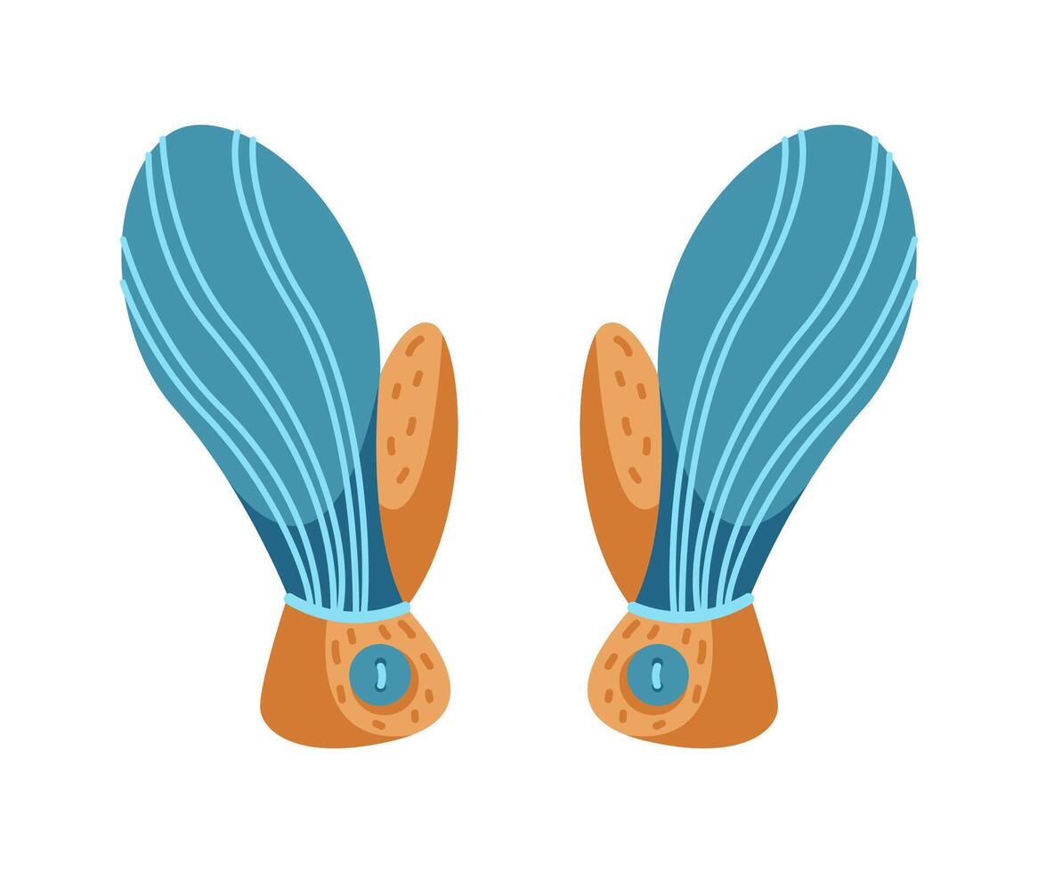 Pair of mittens with buttoned cuffs flat color object. Protecting hands from cold weather and low temperatures illustration on white vector