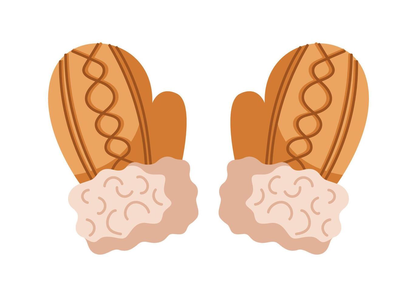 Cozy furry mittens with patter flat color object. Gloves intricate details and textures evoking sense of coziness illustration on white vector
