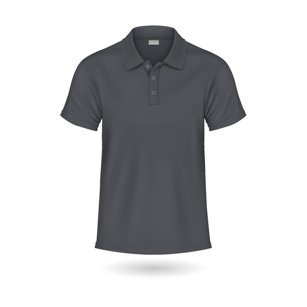Stylish polo t-shirt of dark color mockup realistic illustration. Classic polo from cotton template 3d model on white background vector