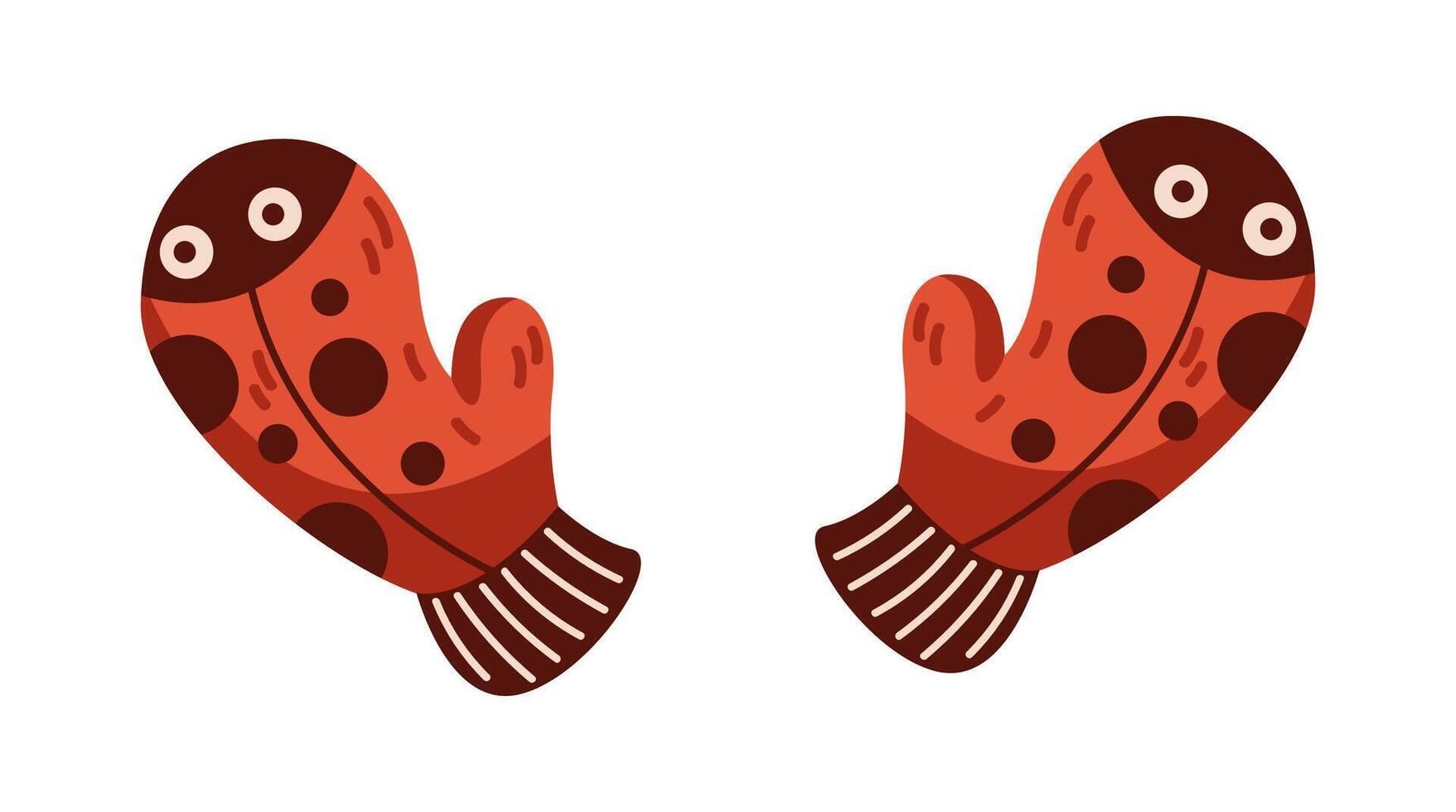 Adorable ladybug shaped mitten flat color object. Winter warming handwear design for children illustration on white background vector