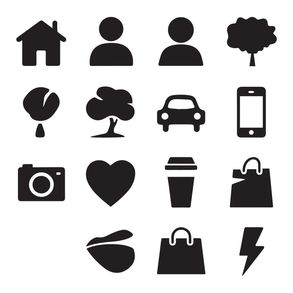 A silhouette image of a Black Filled Icons Set with a white background vector