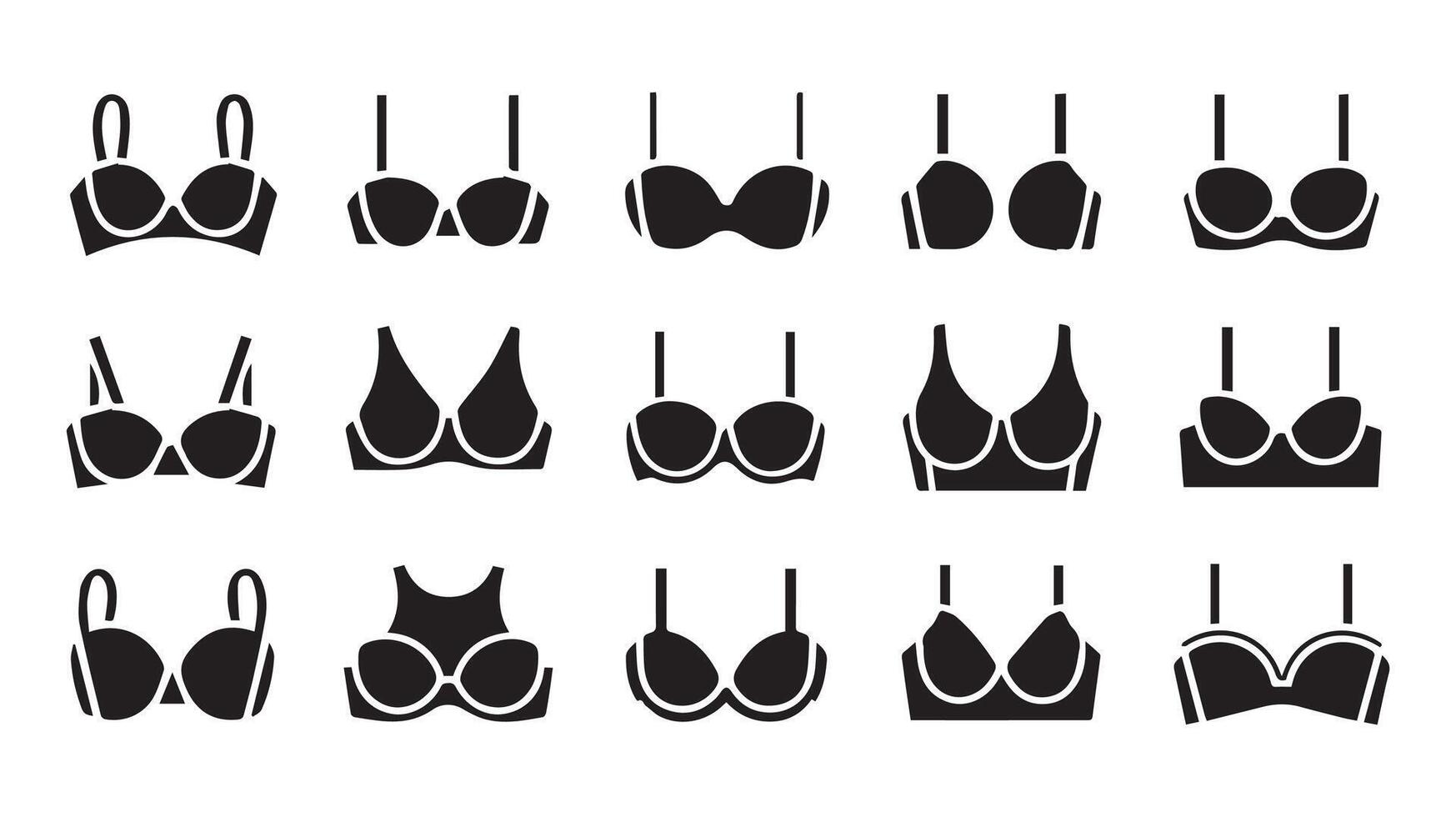 a collection of black Underwear Bra with a white background vector