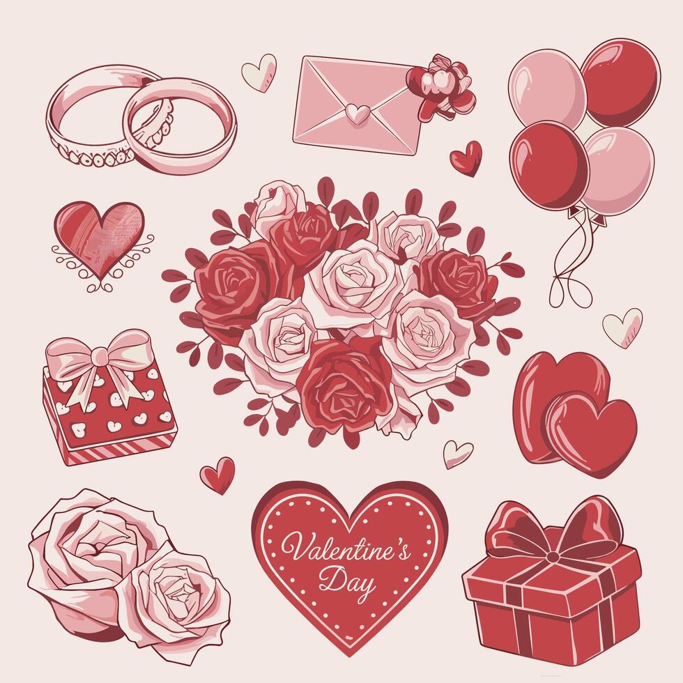 hand drawn Valentine Day Elements Set vector