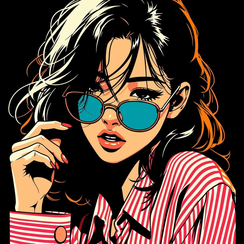 anime lofi girl nostalgic design vector